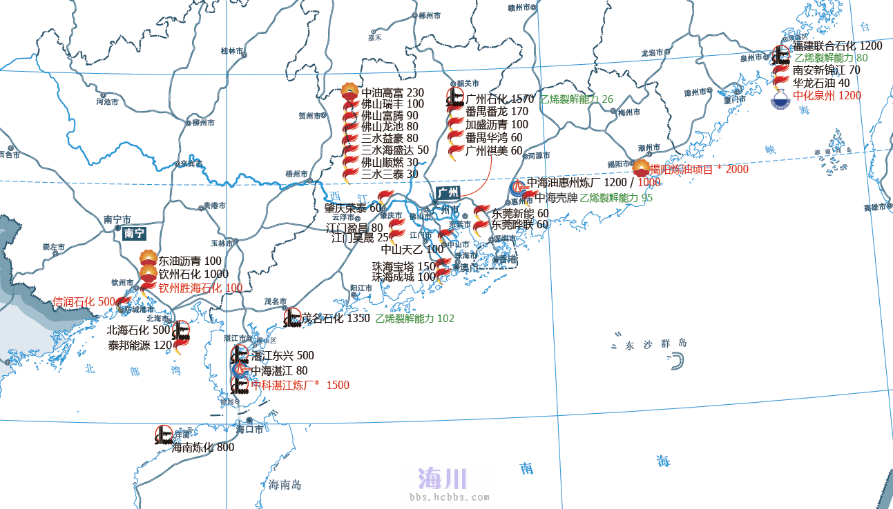 全国各地炼油厂的分布图和各省地炼分布图