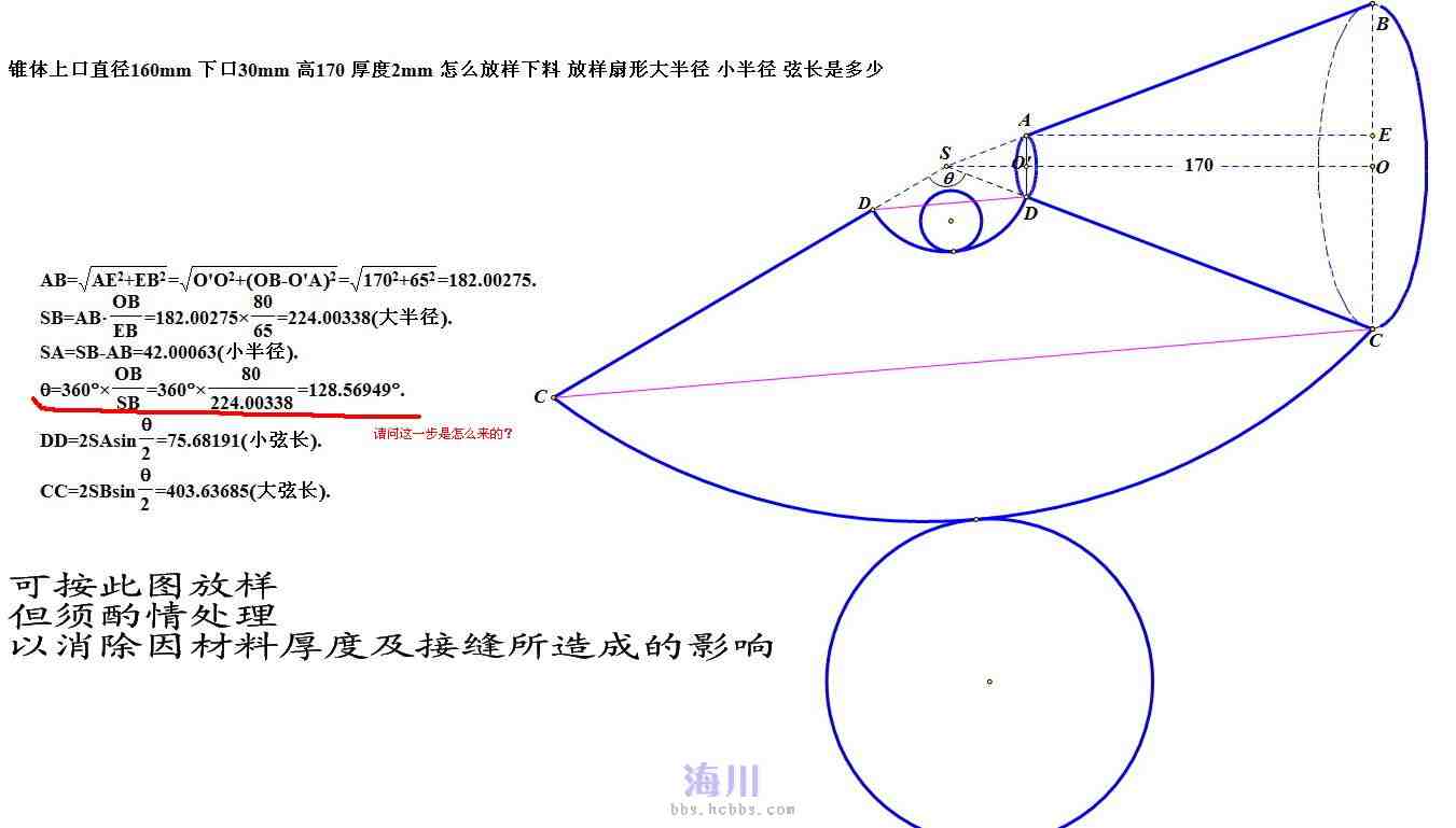 錐體放樣的方法步驟 圓錐體手工放樣圖解 偏心圓錐體展開放樣圖