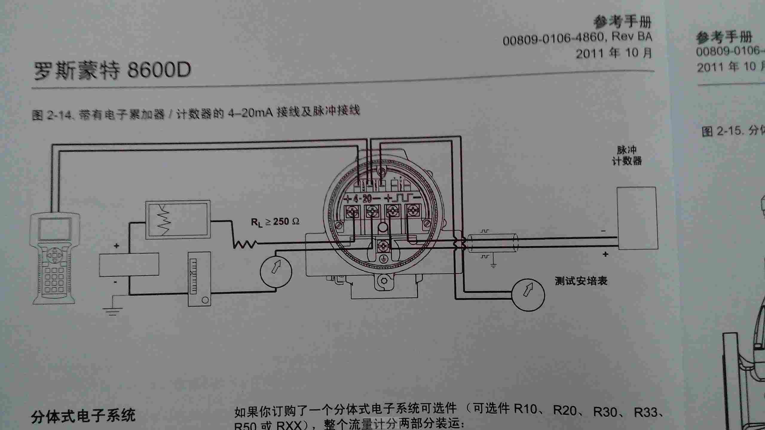 罗斯蒙特涡街流量计脉冲输出与fc6000的接线